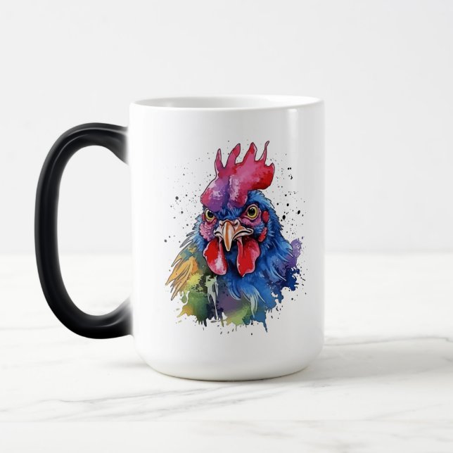 Country Rooster Chicken Watercolor Stil Verwandlungstasse (Links)