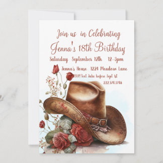 Country Rose, Cowboy Hat, 18. Geburtstag Einladung