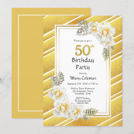 Country Rose Gold Border 50. Geburtstagsparty Einladung