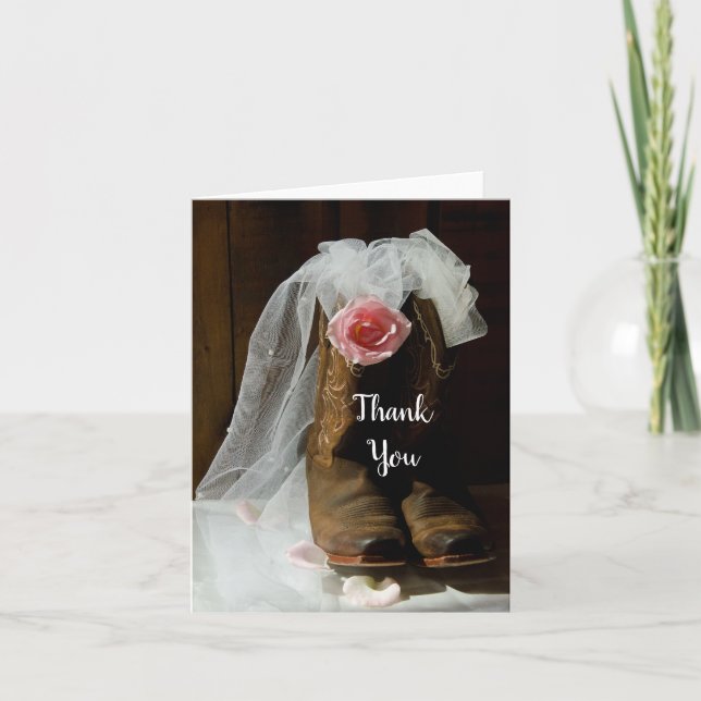Country Rose und Cowboy Boots Hochzeit Danke (Vorderseite)