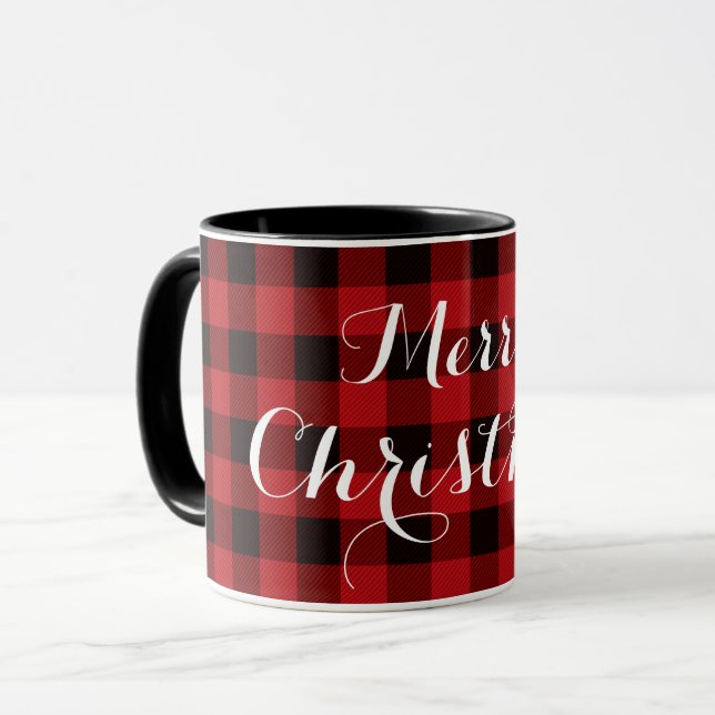 Country rot und schwarz kariert - Frohe Weihnachte Tasse (Vorderseite Links)