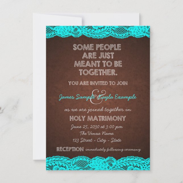 Country Rustic Aquamarin Blue and Brown Wedding Einladung (Vorderseite)