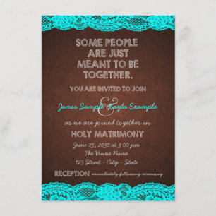 Country Rustic Aquamarin Blue and Brown Wedding Einladung