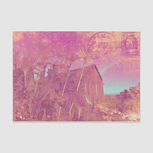 Country Rustic Barn Pink Yellow Ephemere Skript Seidenpapier (Vorderseite)