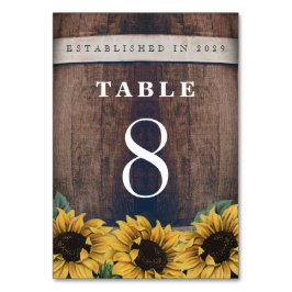 Country Rustic Barrel Vintag Sonnenblumenhochzeit Tischnummer