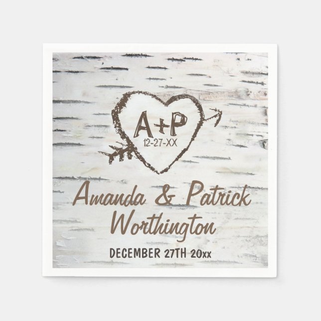 Country Rustic Birch Tree Bark Wedding Napkins Serviette (Vorderseite)