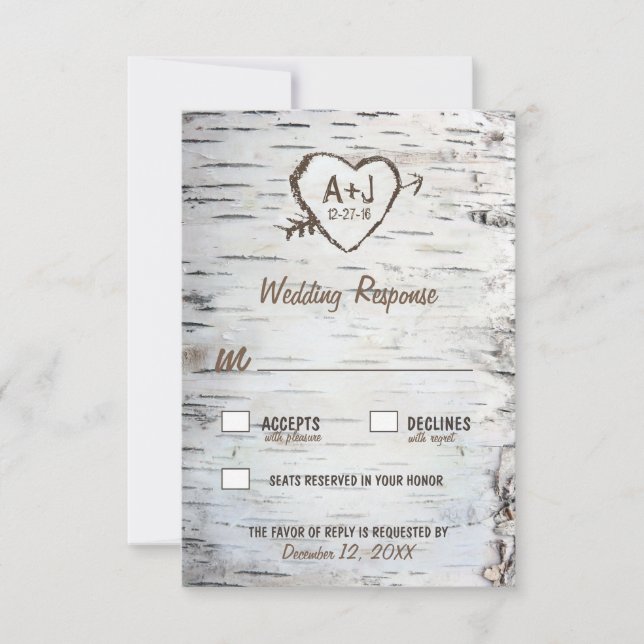 Country Rustic Birch Tree Bark Wedding RSVP Cards (Vorderseite)