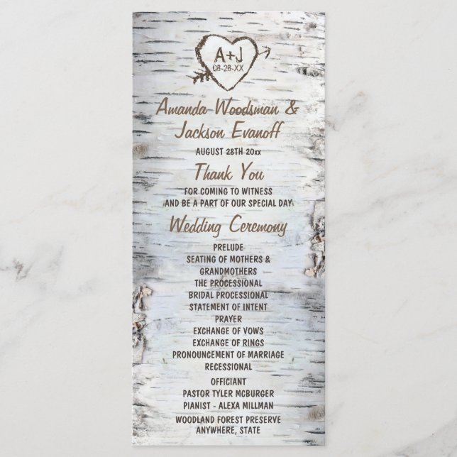 Country Rustic Birch Tree Barke Hochzeitsprogramme Programm (Vorderseite)