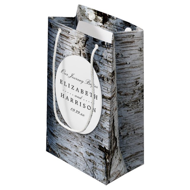 Country Rustic Birch Tree Hochzeit Kleine Geschenktüte (Vorderseite Schrägansicht)
