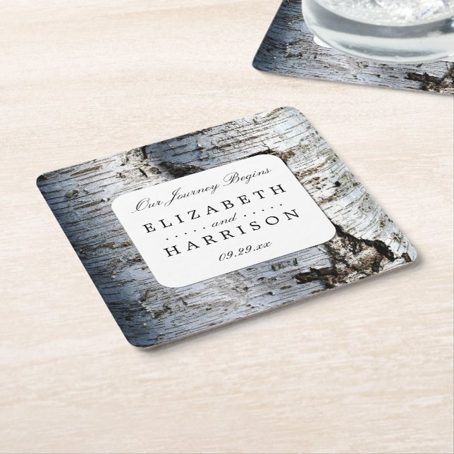 Country Rustic Birch Tree Hochzeit Rechteckiger Pappuntersetzer (angewinkelt)