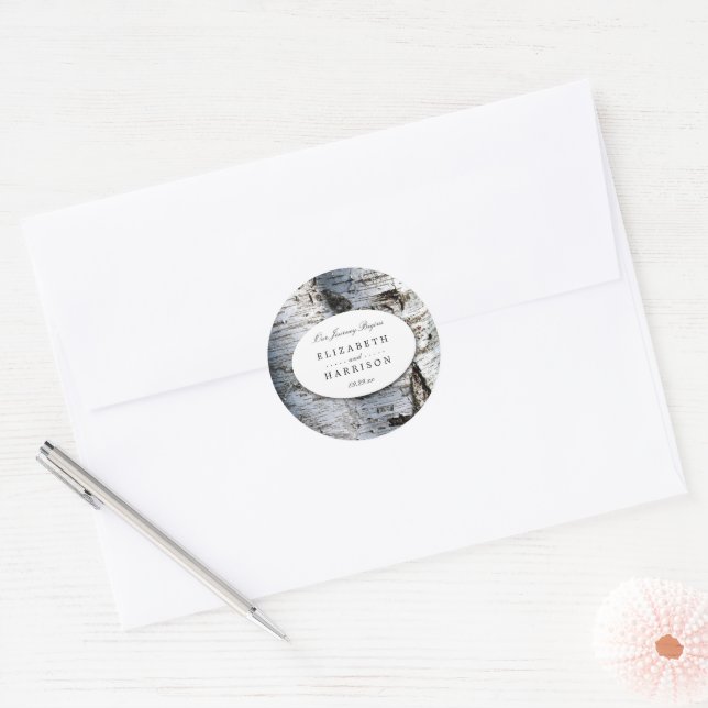 Country Rustic Birch Tree Hochzeit Runder Aufkleber (Umschlag)
