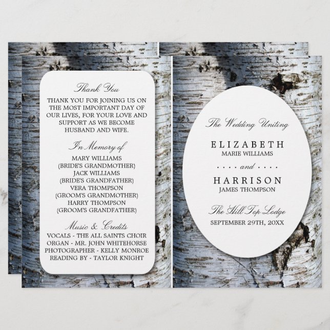 Country Rustic Birch Tree Hochzeitsprogramm (Vorne/Hinten)