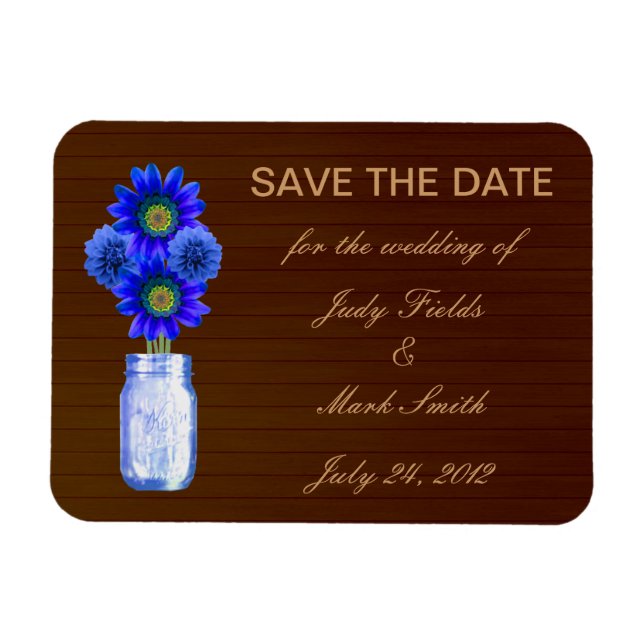 Country Rustic Blue Mason Jar speichern Datum Magn Magnet (Horizontal)