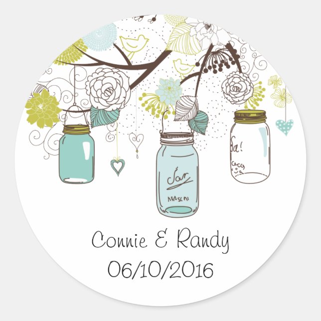 Country Rustic Blue Mason Jar Wedding Sticker (Vorderseite)