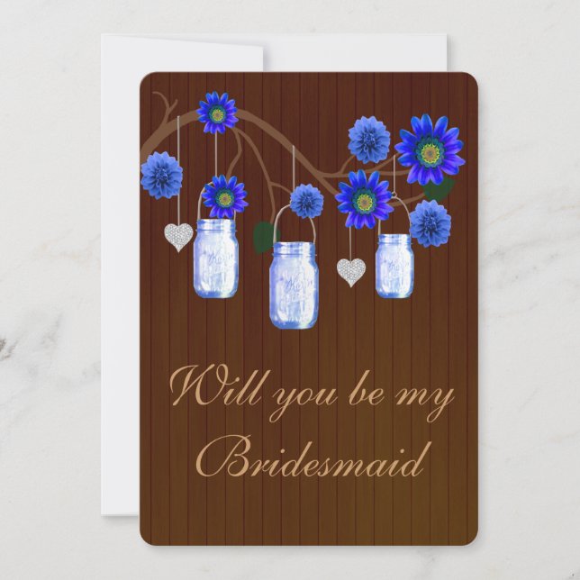 Country Rustic Blue Mason Jars Bridesmaid Card Einladung (Vorderseite)