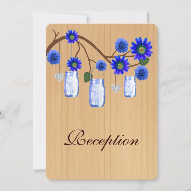 Country Rustic Blue Mason Jars Empfang Card Einladung (Vorderseite)