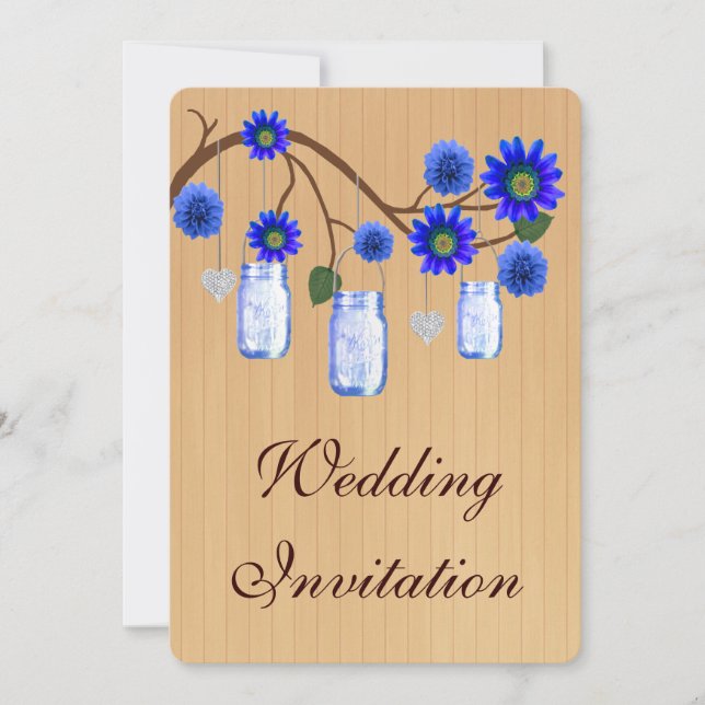 Country Rustic Blue Mason Jars Hochzeit Einladung (Vorderseite)