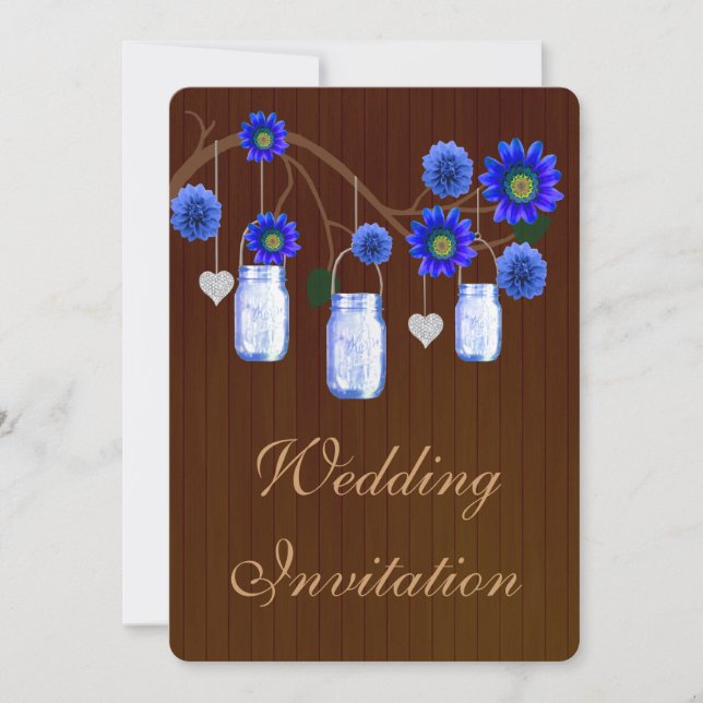 Country Rustic Blue Mason Jars Hochzeit Einladung (Vorderseite)