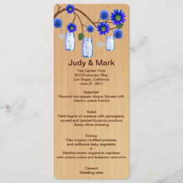Country Rustic Blue Mason Jars Wedding Menu Card Menükarte