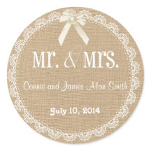 Country Rustic Burlap and Lace Wedding Sticker