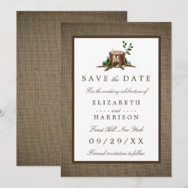 Country Rustic Burlap Monogram Tree Save the Date