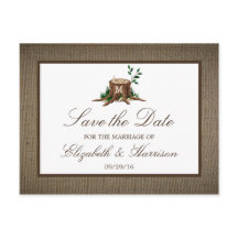 Country Rustic Burlap Monogram Tree Save the Date