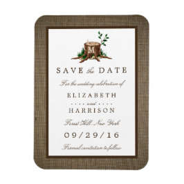 Country Rustic Burlap Monogram Tree Save the Date Magnet