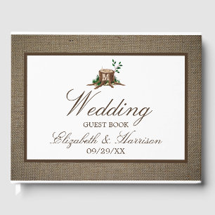Country Rustic Burlap Monogram Tree Wedding Gästebuch