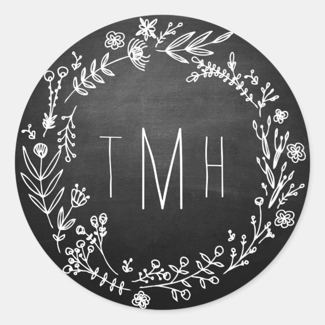 Country Rustic Chalkboard Monogram Wedcker Runder Aufkleber (Vorderseite)