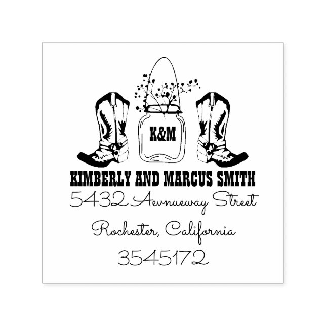 Country Rustic Cowboy Boots Mason Jar Permastempel (Design)