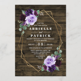 Country Rustic Floral Lila und Gold Hochzeit Einladung