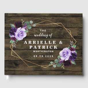 Country Rustic Floral Lila und Gold Hochzeit Gästebuch