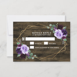 Country Rustic Floral Lila und Gold Hochzeit RSVP Karte