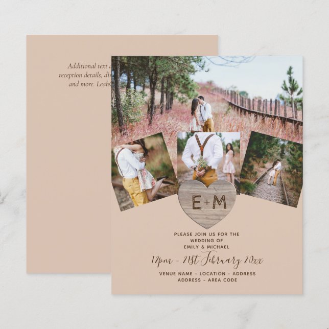 Country Rustic Foto Carved Heart Monogram Wedding (Vorne/Hinten)