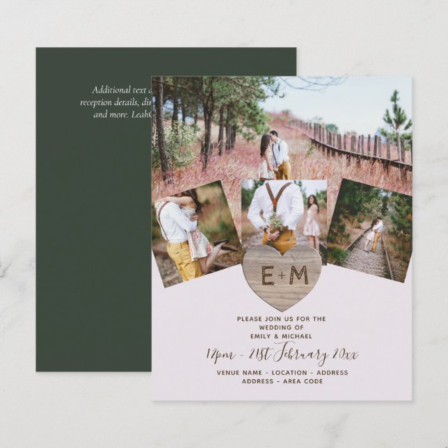 Country Rustic Foto Carved Heart Monogram Wedding (Vorne/Hinten)