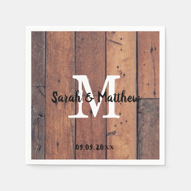 Country Rustic Holz Monogram Weddal Serviette (Vorderseite)