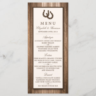 Country Rustic Horseshoe & Brown Wood Mariage Menu