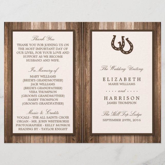 Country Rustic Horseshoe & Brown Wood Wedding (Vorderseite)