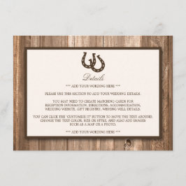 Country Rustic Horseshoe & Brown Wood Wedding Begleitkarte