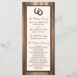 Country Rustic Horseshoe & Brown Wood Wedding Programm