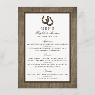 Country Rustic Horseshoe Sur Burlap Menu Mariage