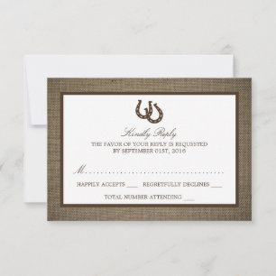 Country Rustic Horseshoe Sur Burlap Wedding RSVP