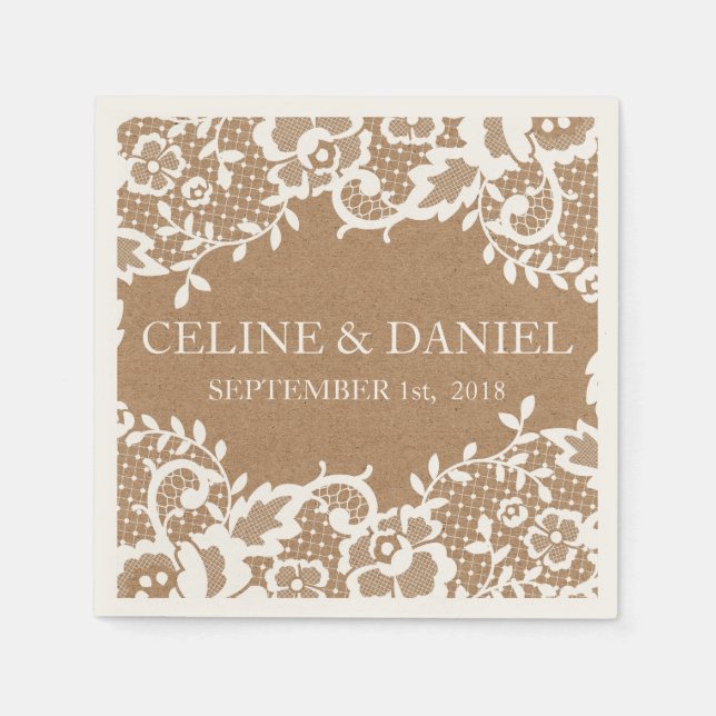 Country Rustic Lace Wedding Serviette (Vorderseite)