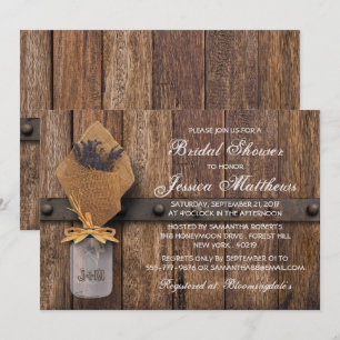 Country Rustic Lavendel Mason Jar Brautparty Einladung