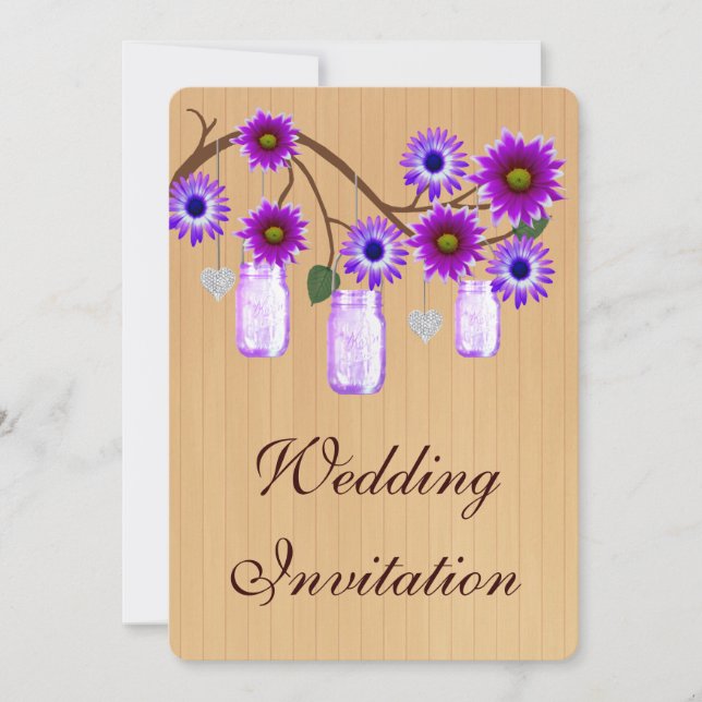 Country Rustic Lila Mason Jar Hochzeit Einladung (Vorderseite)
