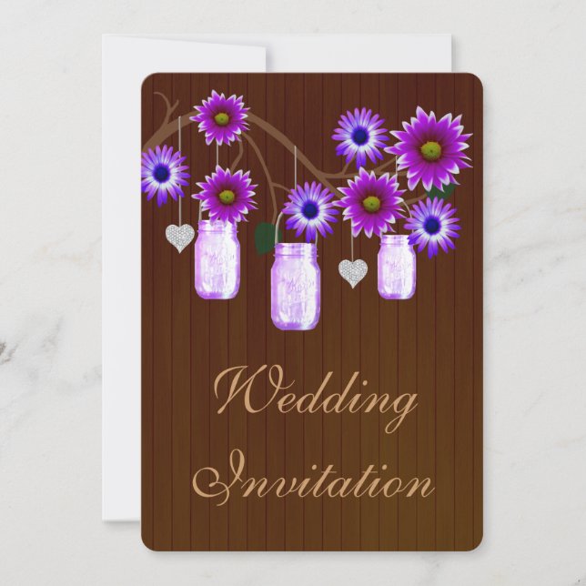 Country Rustic Lila Mason Jar Hochzeit Einladung (Vorderseite)