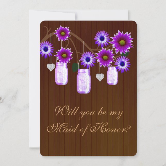 Country Rustic Lila Mason Jar Trauzeugin Card Einladung (Vorderseite)