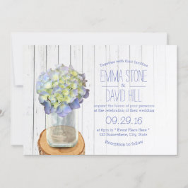 Country Rustic Mason Jar & Hydrangea Wedding Einladung