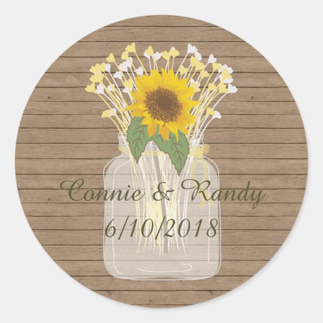 Country Rustic Mason Jar Sonnenblumen Sticker (Vorderseite)