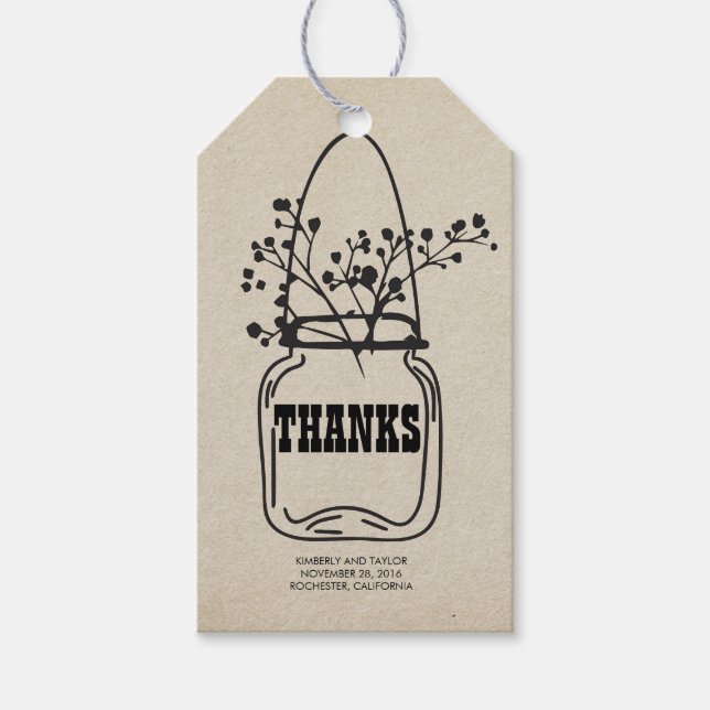 Country Rustic Mason Jar Wedding Vielen Dank Geschenkanhänger (Vorderseite)